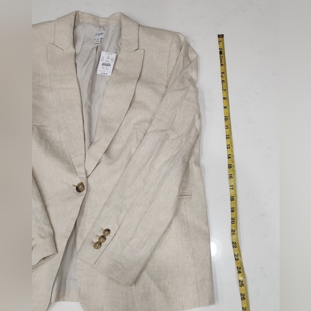J.Crew Linen Cotton Holland Blazer Womens 16 Crosshatch Beige Jacket AL221 - Picture 7 of 7
